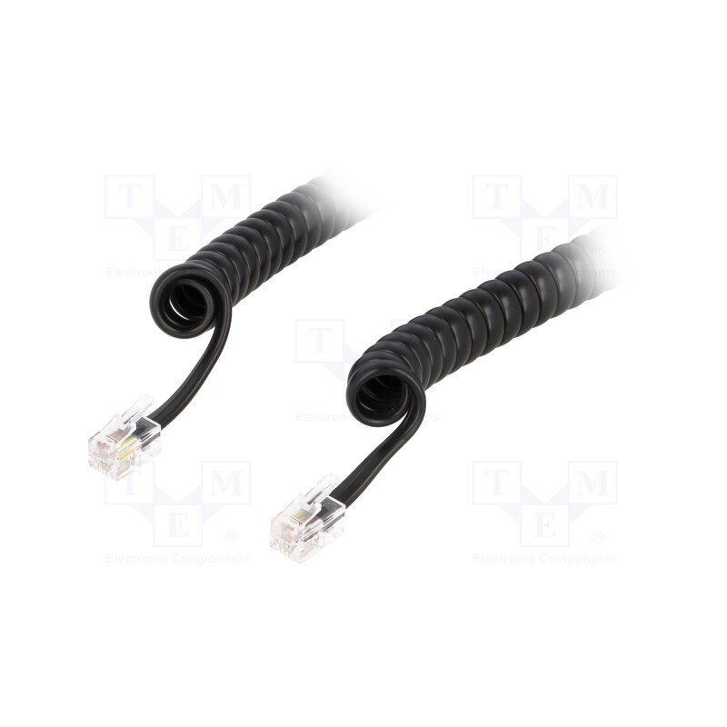10 pcs : TEL-4C-10T-BK - Cable: telephone, coiled,interlaced, RJ9 plug,both sides, black