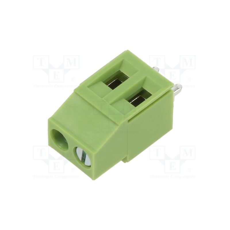 50 pcs : XY129VB-2P 5.0MM GREEN - PCB terminal block, angled 90°, 5mm, ways: 2, on PCBs, terminal
