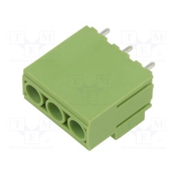 10 pcs : XY135-3P 10.16MM GREEN - PCB terminal block, angled 90°, 10.16mm, ways: 3, on PCBs, green