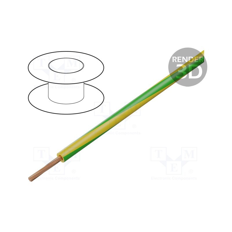 100 m : TLY0.12/50-YL/GR - Wire, TLY, stranded, Cu, 0.12mm2, PVC, yellow-green, 150V,300V, 50m