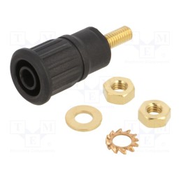 10 pcs : 66.3140-21 - Socket, 4mm banana, 32A, 1kV, black, gold-plated, on panel