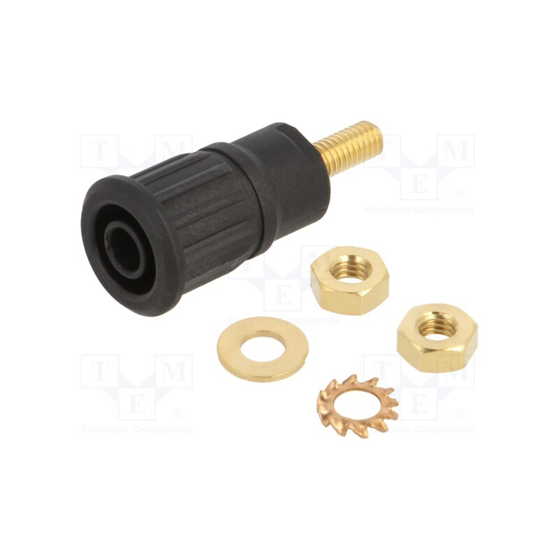 10 pcs : 66.3140-21 - Socket, 4mm banana, 32A, 1kV, black, gold-plated, on panel