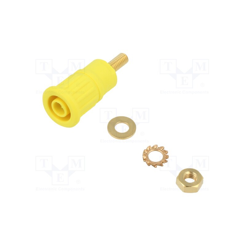 10 pcs : 66.3140-24 - Socket, 4mm banana, 32A, 1kV, yellow, gold-plated, on panel