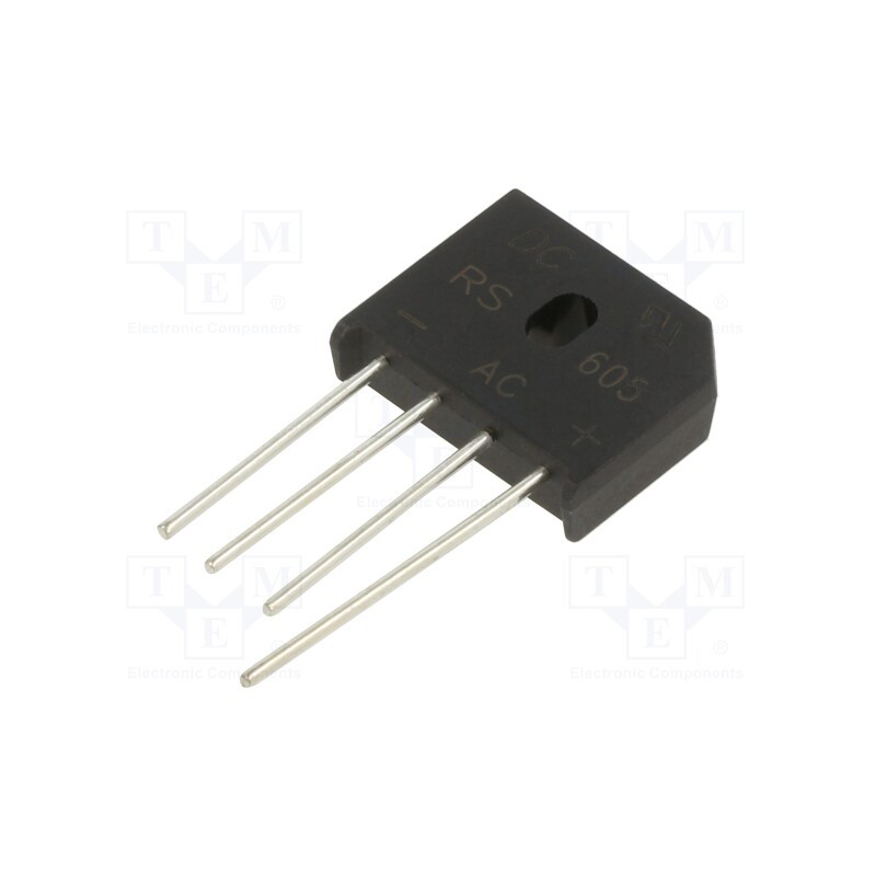 10 pcs : RS605 - Bridge rectifier: single-phase, Urmax: 600V, If: 6A, Ifsm: 150A