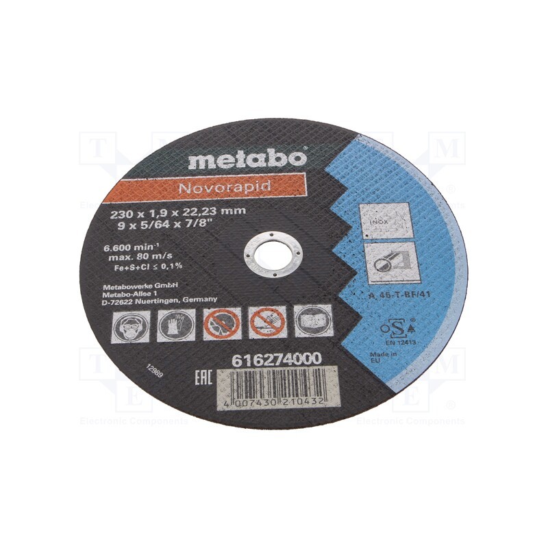 10 pcs : 616274000 - Cutting wheel, Ø: 230mm, Øhole: 22.23mm, Disc thick: 1.9mm