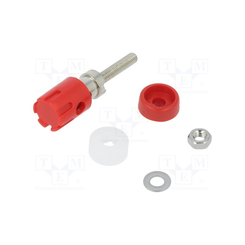 10 pcs : CL681560 - Socket, 4mm banana, 15A, 48VDC, red, nickel plated, on panel