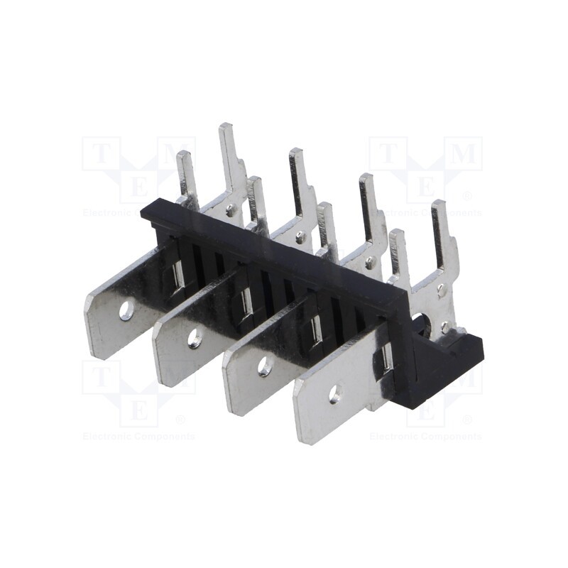 10 pcs : XY256R-A(7.62)-4PIN - Terminal: spade terminal strip, 6.3mm, THT, 250V, angled 90°, 12A