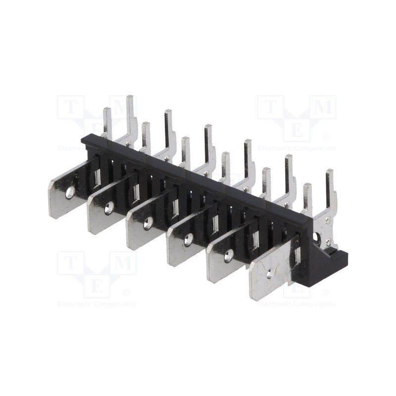 10 pcs : XY256R-A(7.62)-6PIN - Terminal: spade terminal strip, 6.3mm, THT, 250V, angled 90°, 12A