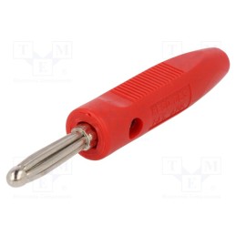 10 pcs : 555-0500 - Plug, 4mm banana, 16A, 50VDC, red, for cable, 2.5mm2, nickel plated