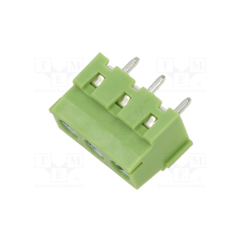 50 pcs : XY304V-3P 5.0MM GREEN - PCB terminal block, angled 90°, 5mm, ways: 3, on PCBs, terminal