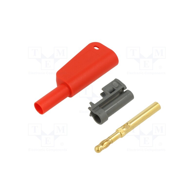 10 pcs : 66.2023-22 - 4mm banana, 32A, 1kV, red, insulated,with 4mm axial socket