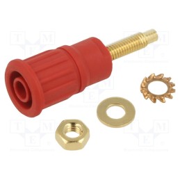 10 pcs : 23.3140-22 - Socket, 4mm banana, 32A, 1kV, red, gold-plated, on panel, insulated