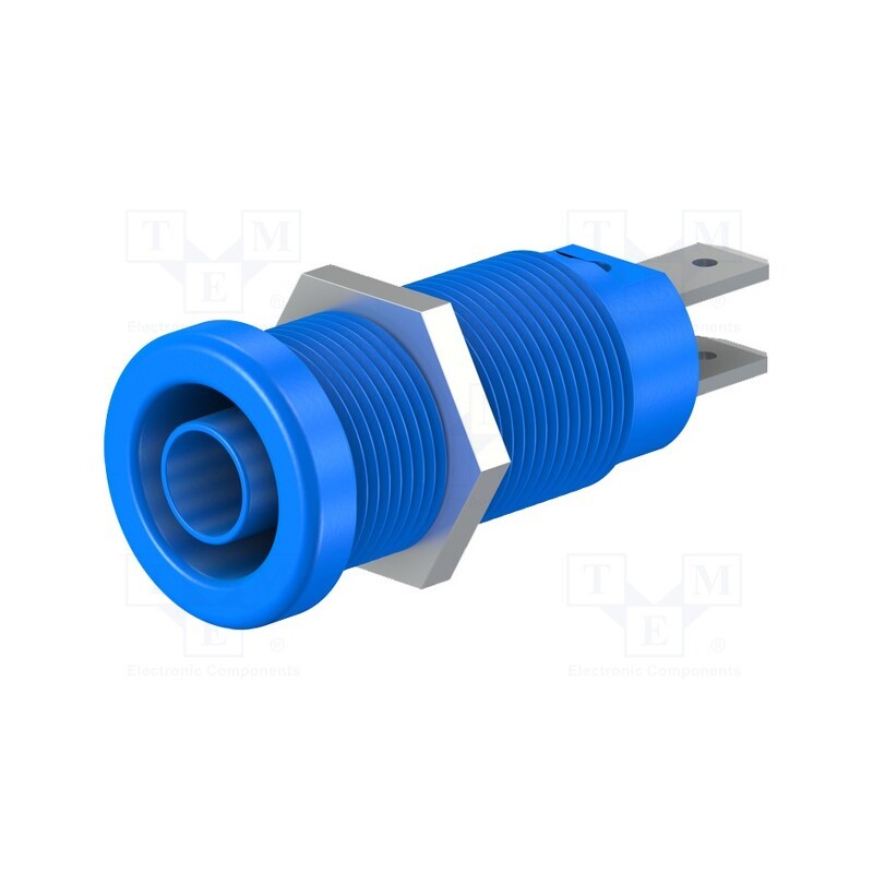 10 pcs : 66.9131-23 - Socket, 4mm banana, 37mm, blue, nickel plated, on panel,screw