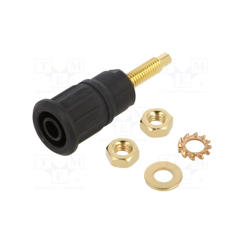 10 pcs : 23.3140-21 - Socket, 4mm banana, 32A, 1kV, black, gold-plated, on panel