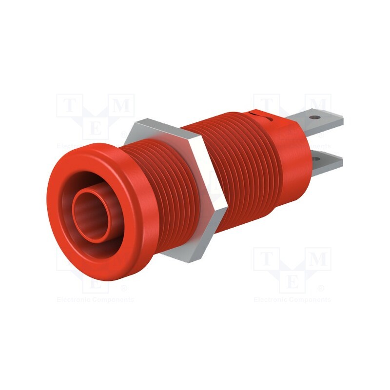 10 pcs : 66.9131-22 - Socket, 4mm banana, 37mm, red, nickel plated, on panel,screw, 20A