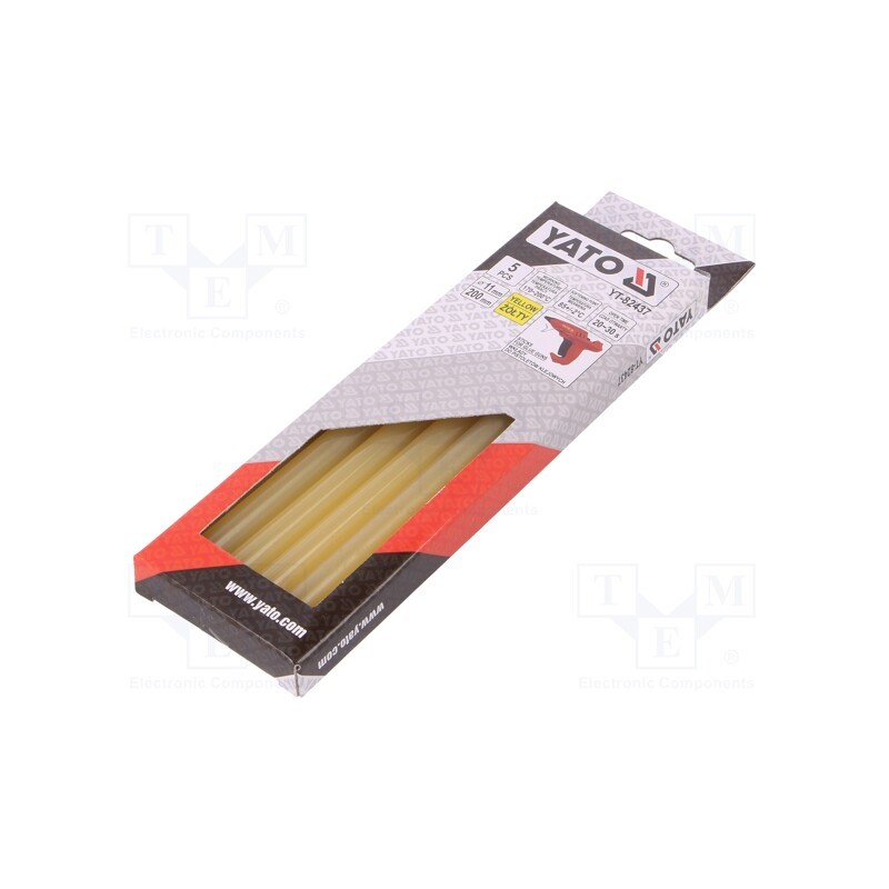 10 pcg : YT-82437 - Hot melt glue, Ø: 11.2mm, yellow, L: 200mm, Bonding: 20÷30s, 5pcs.