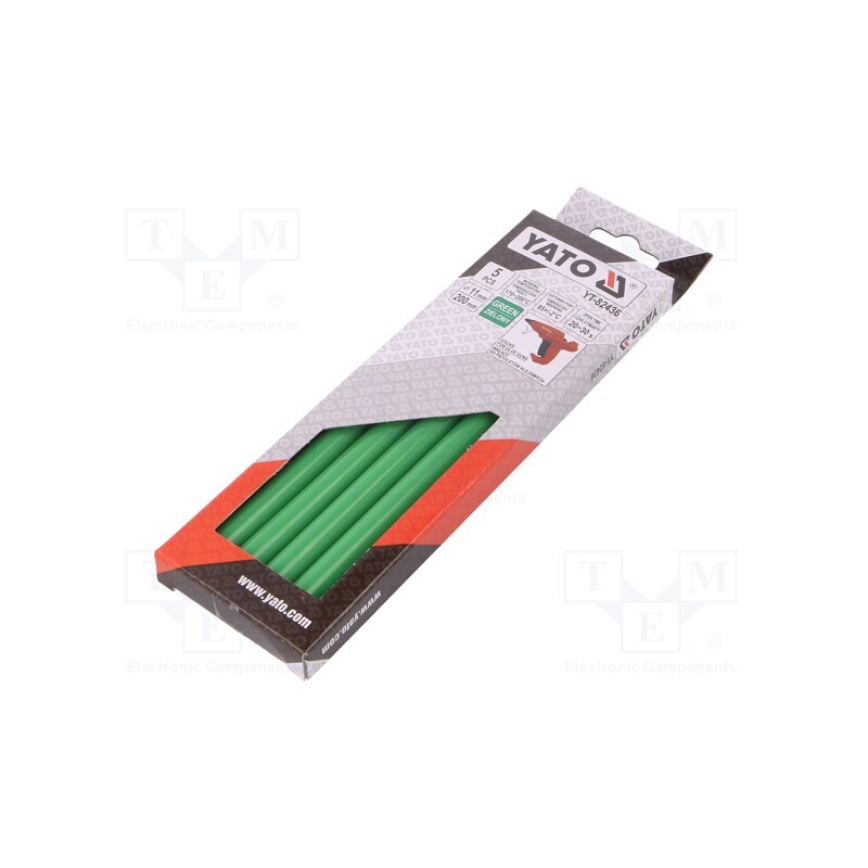 10 pcg : YT-82436 - Hot melt glue, Ø: 11.2mm, green, L: 200mm, Bonding: 20÷30s, 5pcs.