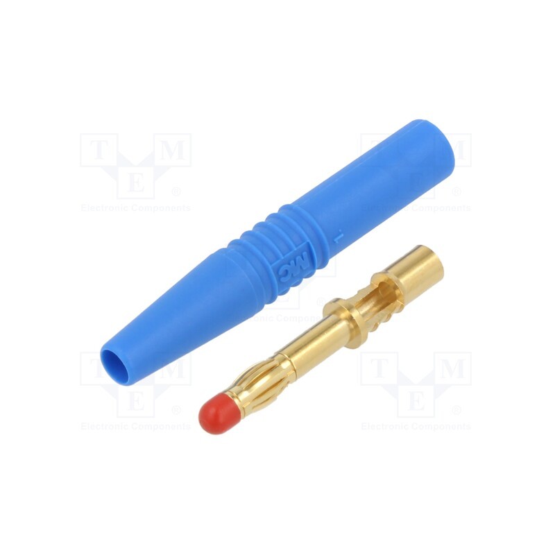 10 pcs : 22.2663-23 - Plug, 4mm banana, 32A, 1kV, blue, insulated, 2.5mm2, gold-plated