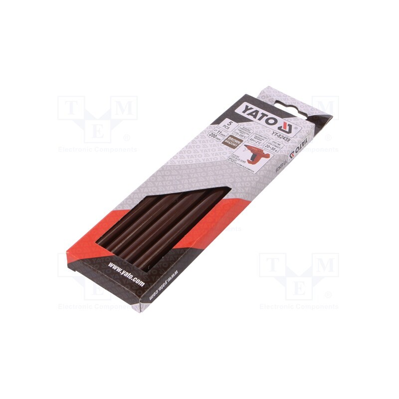 10 pcg : YT-82439 - Hot melt glue, Ø: 11.2mm, brown, L: 200mm, Bonding: 20÷30s, 5pcs.