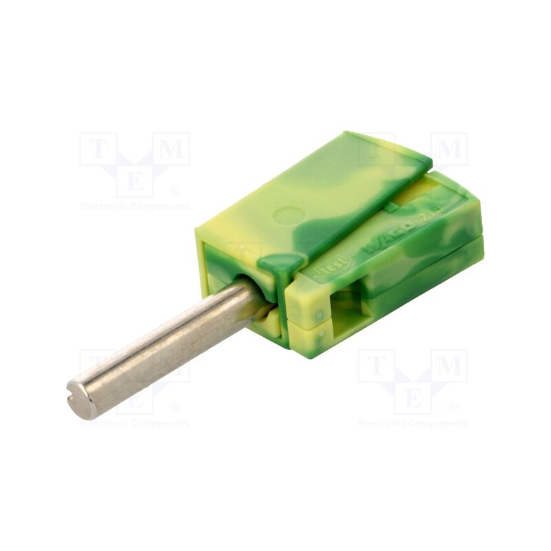 10 pcs : 215-911 - Plug, 4mm banana, 20A, 42V, yellow-green, non-insulated, 40mm