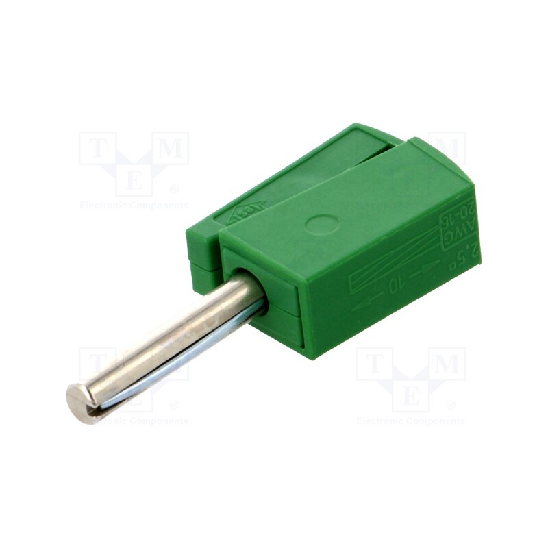 10 pcs : 215-411 - Plug, 4mm banana, 20A, 42V, green, non-insulated, 40mm