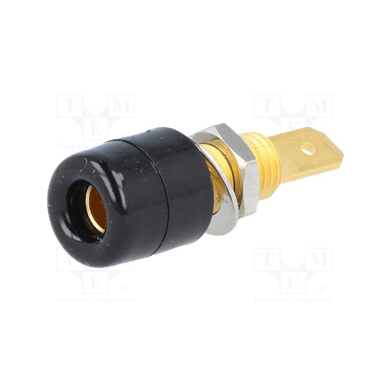 10 pcs : IBU 5568 AU / SW - Socket, 4mm banana, 32A, 33VAC, 70VDC, black, gold-plated, on panel