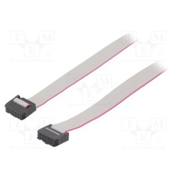 10 pcs : DS1052-102B2MA206001 - Ribbon cable with IDC connectors, Cable ph: 1.27mm, 0.6m