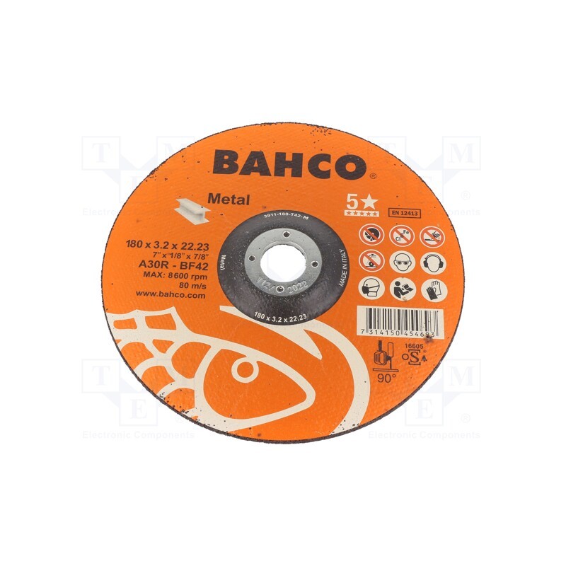 10 pcs : 3911-180-T42-M - Cutting wheel, Ø: 180mm, Øhole: 22.23mm, Disc thick: 3.2mm, steel