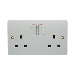1 pcs - MK Electric White 2 Gang Plug Socket, 2 Poles, 13A, Type G - British, Indoor Use