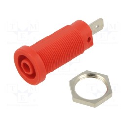 10 pcs : 66.9665-22 - Socket, 4mm banana, 24A, 1kV, red, nickel plated, on panel