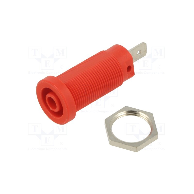 10 pcs : 66.9665-22 - Socket, 4mm banana, 24A, 1kV, red, nickel plated, on panel