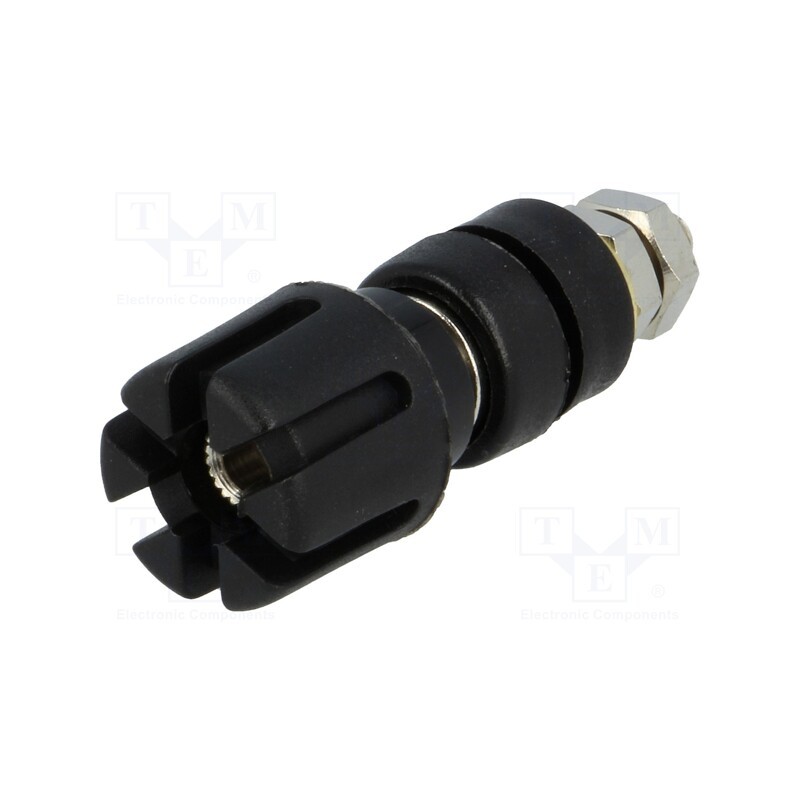 10 pcs : - Socket, 4mm banana, 30A, 60VDC, 48mm, black, nickel plated, 30mΩ
