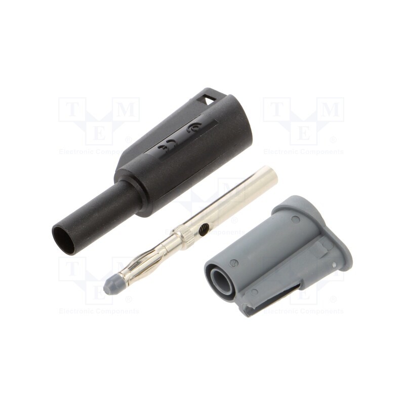 10 pcs : 1066-SW - Plug, 4mm banana, 36A, 1kVAC, black, insulated, 56mm, 2.5mm2