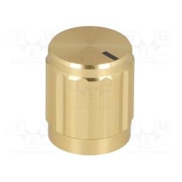 10 pcs : - Knob, with pointer, aluminium,thermoplastic, Øshaft: 6mm, golden
