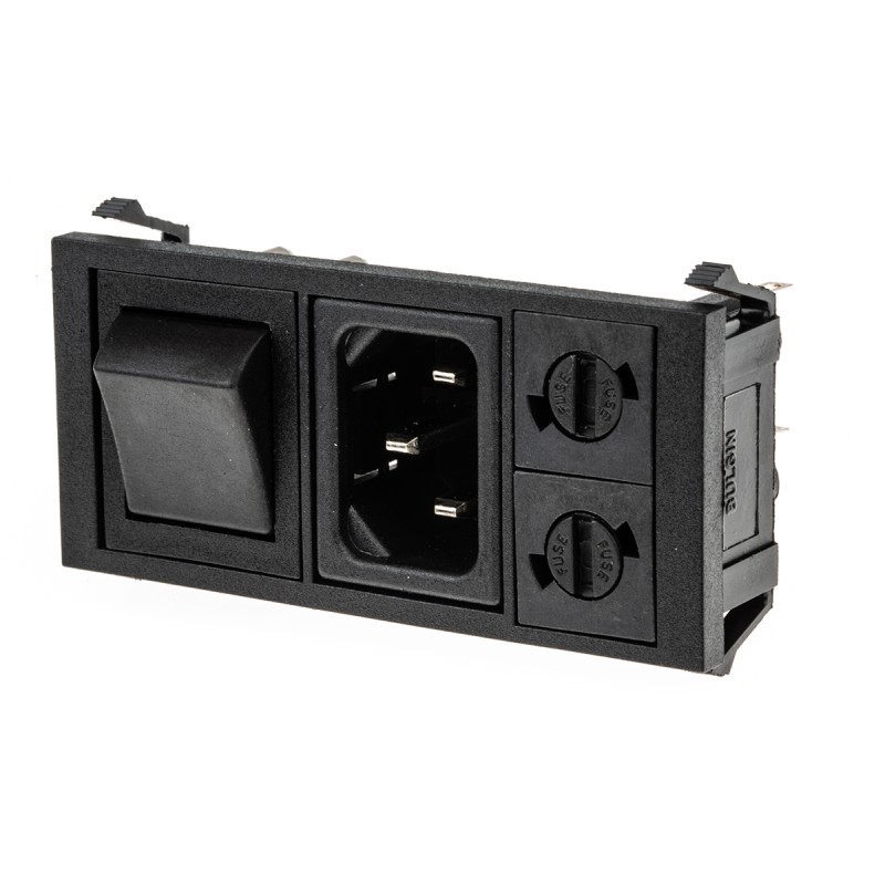 1 pcs - Bulgin C14 Snap-In IEC Connector Male, 10A, 250 V, Fuse Size 5 x 20mm