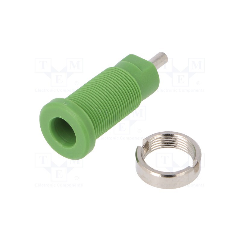 10 pcs : SEB 3400 NI / GN - Socket, 2mm banana, 10A, 600V, 25mm, green, on panel,screw, 5mΩ