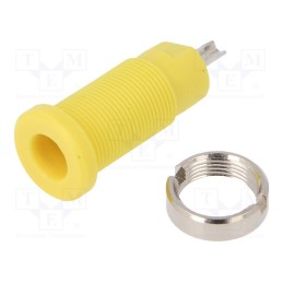 10 pcs : SEB 3400 NI / GE - Socket, 2mm banana, 10A, 600V, 25mm, yellow, on panel,screw, 5mΩ