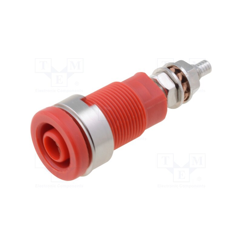 10 pcs : SEB 6446 NI / RT - Socket, 4mm banana, 32A, 1kV, red, nickel plated, on panel, 40mm