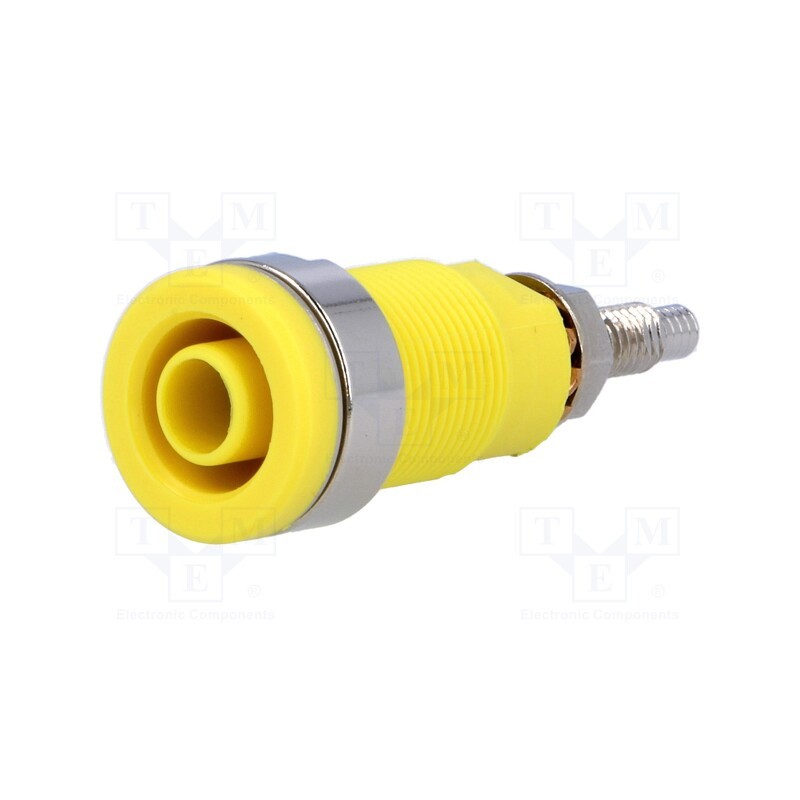 10 pcs : SEB 6446 NI / GE - Socket, 4mm banana, 32A, 1kV, yellow, nickel plated, on panel, 40mm