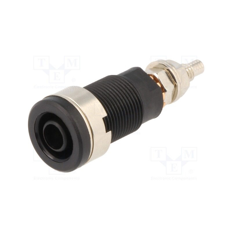 10 pcs : SEB 6446 NI / SW - Socket, 4mm banana, 32A, 1kV, black, nickel plated, on panel, 40mm
