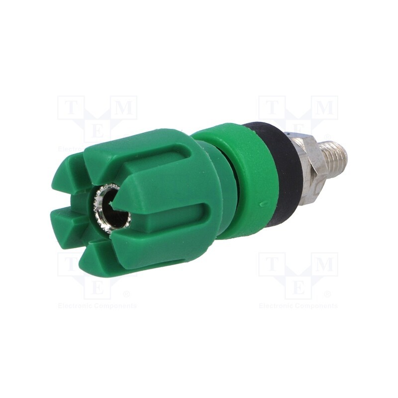 10 pcs : - Socket, 4mm banana, 30A, 60VDC, 48mm, green, nickel plated, 30mΩ