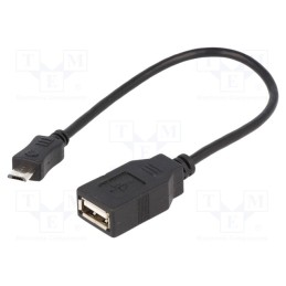 10 pcs : AK-300309-002-S - Cable, OTG,USB 2.0, USB A socket,USB B micro plug, 0.2m, black