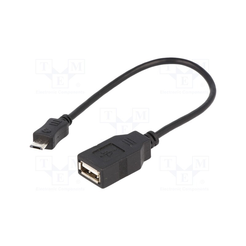 10 pcs : AK-300309-002-S - Cable, OTG,USB 2.0, USB A socket,USB B micro plug, 0.2m, black