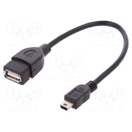 10 pcs : AK-300310-002-S - Cable, OTG,USB 2.0, USB A socket,USB B mini plug, 0.2m, black