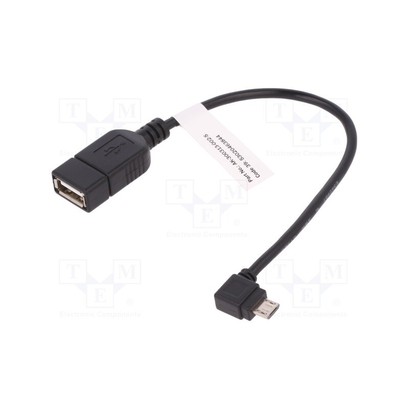 10 pcs : AK-300313-002-S - Cable, OTG,USB 2.0, USB A socket,USB B micro plug (angle)