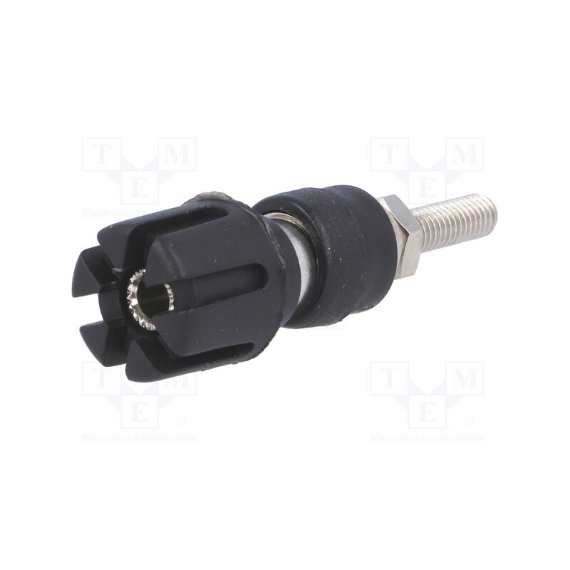 10 pcs : - Socket, 4mm banana, 30A, 60VDC, 59mm, black, nickel plated, 30mΩ