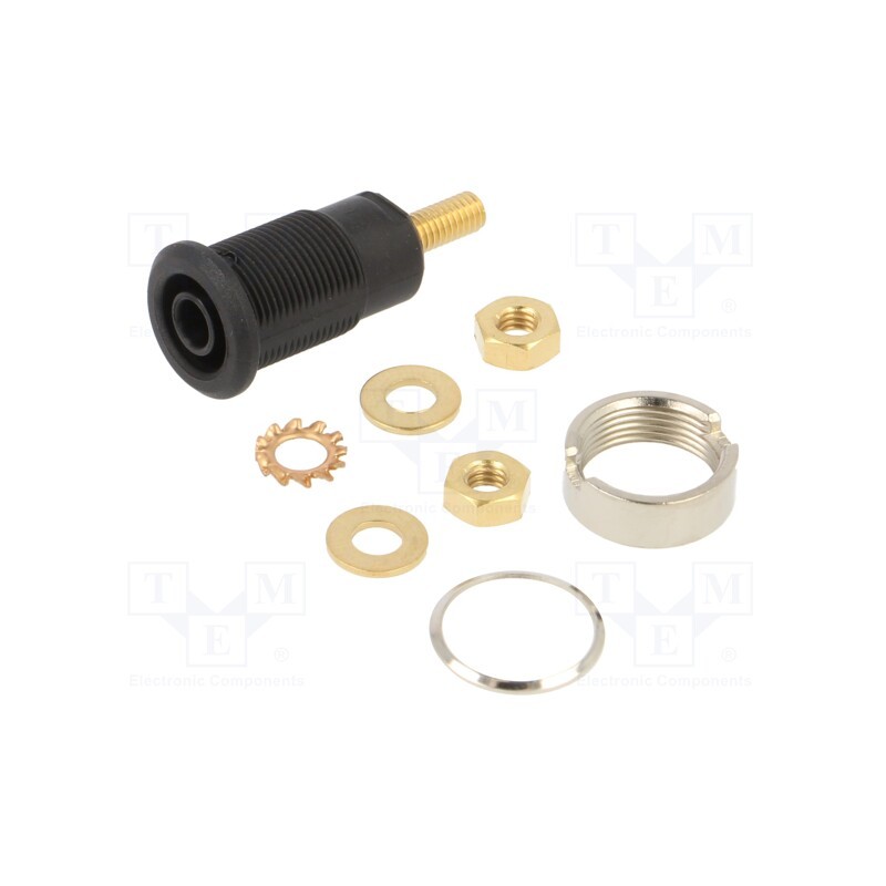 10 pcs : 66.3020-21 - Socket, 4mm banana, 32A, black, gold-plated, Overall len: 33mm