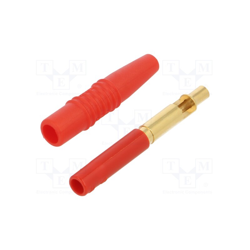 10 pcs : 22.2672-22 - Socket, 4mm banana, 19A, 300V, red, insulated, 1mm2, gold-plated