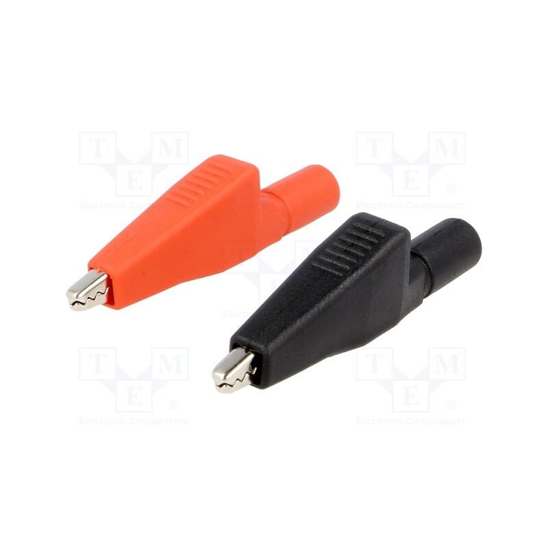 10 pcs : AX-CR-01-SET - Crocodile clip, 5A, red and black, Overall len: 55mm, AX-TLS-007S