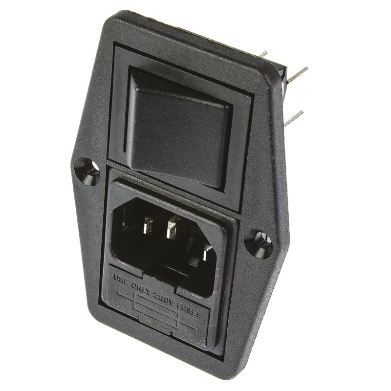 1 pcs - Bulgin C14 Panel Mount IEC Connector Male, 10A, 250 V, Fuse Size 5 x 20mm